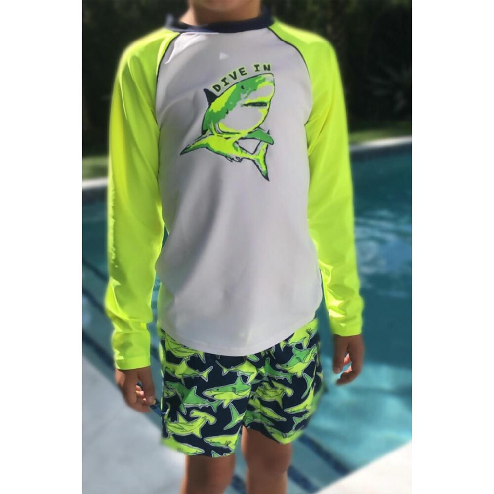NEW SUNUVA boy long sleeve rashguards in neon shark